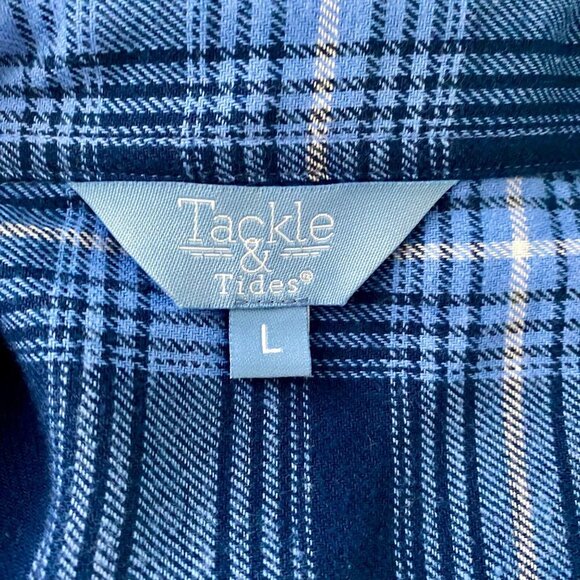 Tackle & Tides Blue Plaid Cotton Flannel Shirt Men's Large NEW - Picture 9 of 11